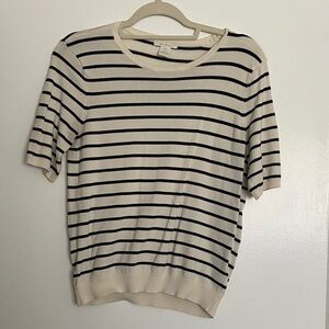 Striped Short Sleeve Knit Top - Cream & Black